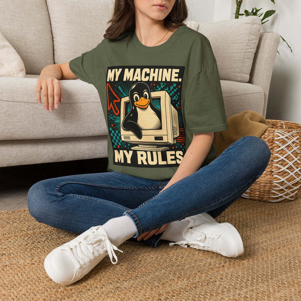 Retro Tux Penguin Tee — "My Machine, My Rules" Vintage Computer T-Shirt