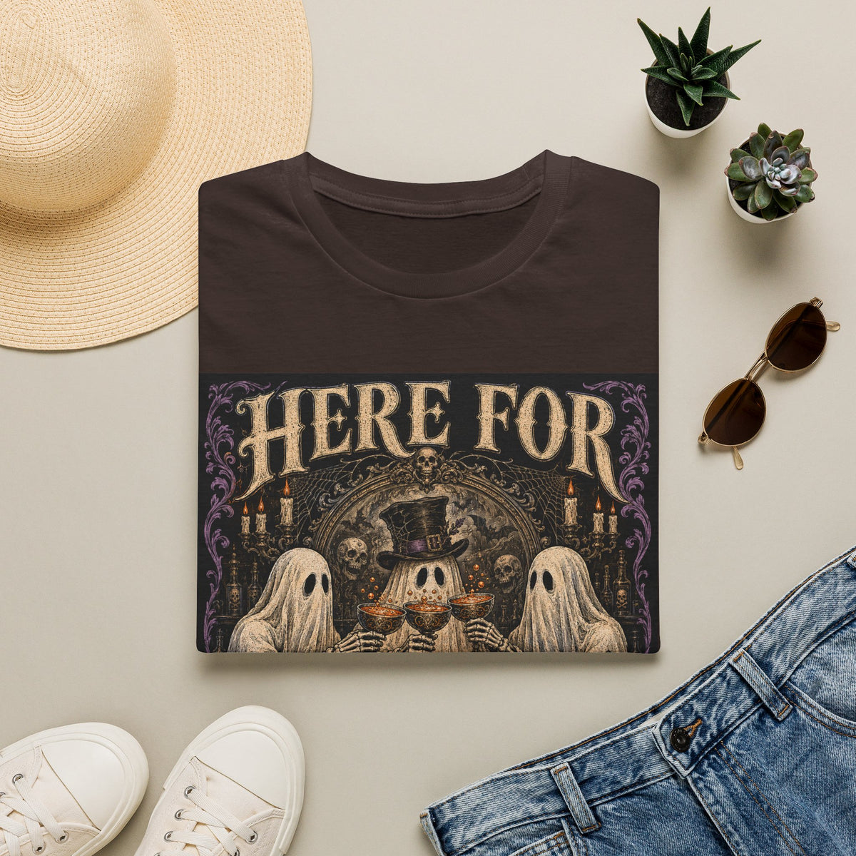 Halloween T‑Shirt — "Here For The Boos" Vintage Ghost & Skull Design