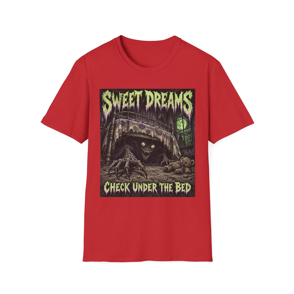 Sweet Dreams Horror T-Shirt — “Check Under the Bed” Gothic Sleep Tee
