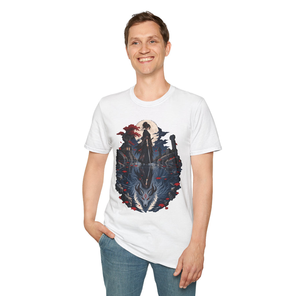 Reflection of a Monster | Moonlit Wolf Spirit T-Shirt | Samurai Silhouette Graphic Tee