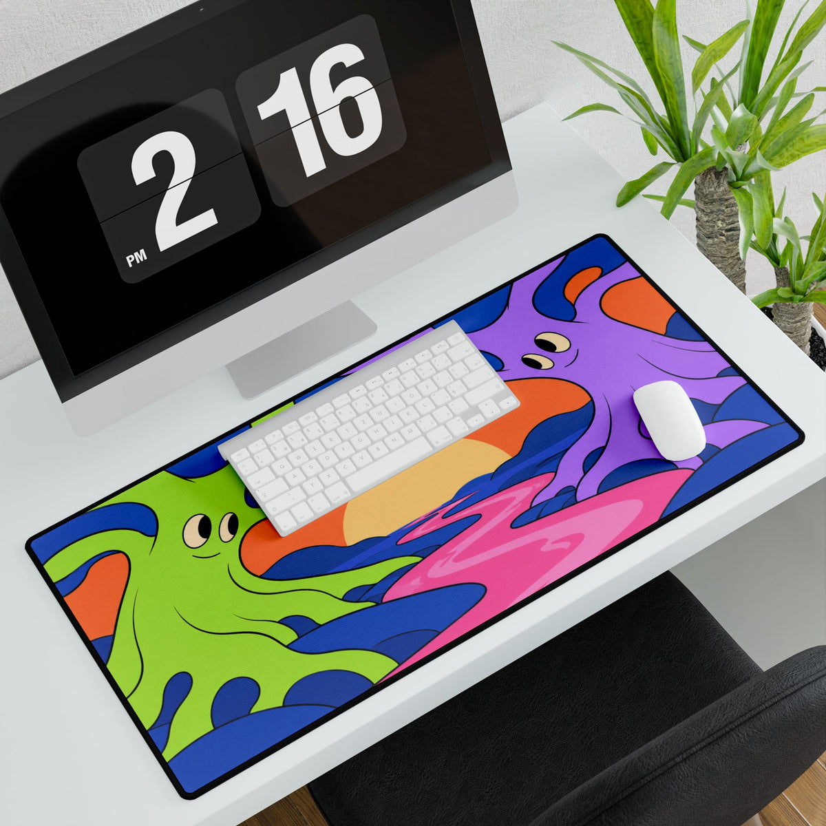 Psychedelic Sunset Desk Mat | Colourful Cartoon Trees Gaming Mouse Pad