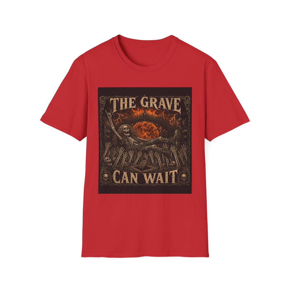 The Grave Can Wait T-Shirt — Vintage Skeleton Rock Gothic Tee