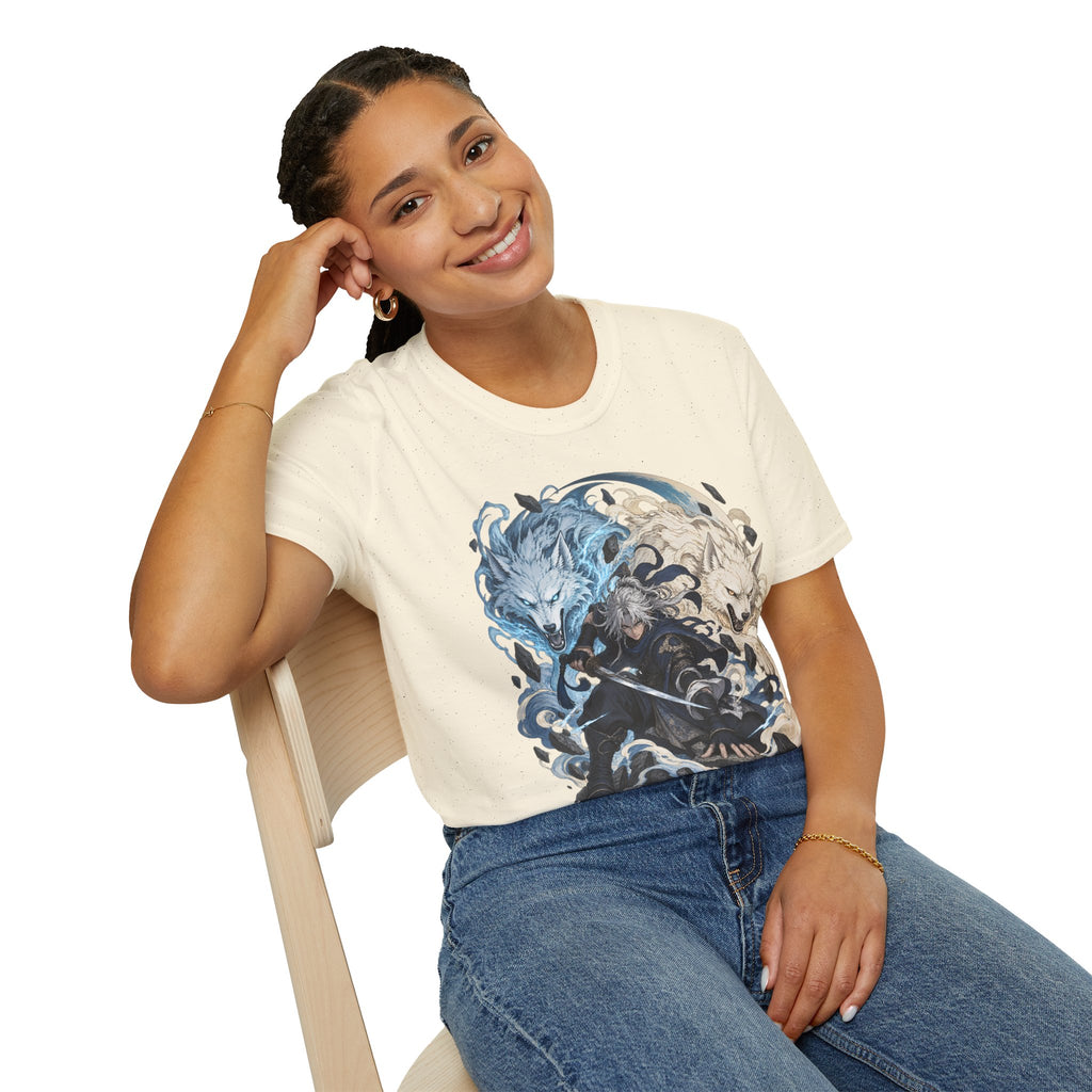 Wolf Spirit T-Shirt | Japanese Samurai | Yin Yang Blue & White Wolves Graphic Tee