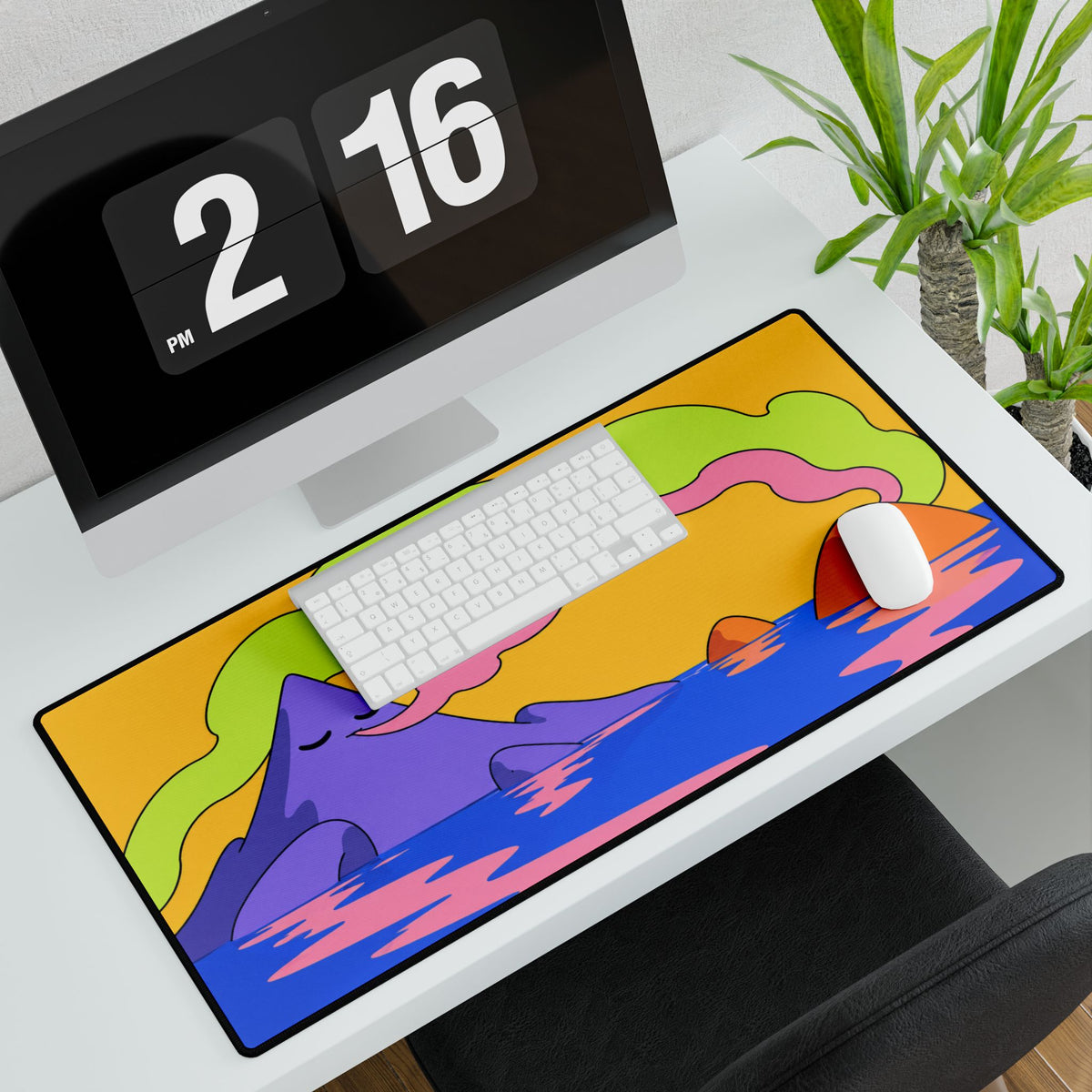 Tranquil Sunset Mountain Desk Mat | Colourful Vaporwave Landscape Mouse Pad