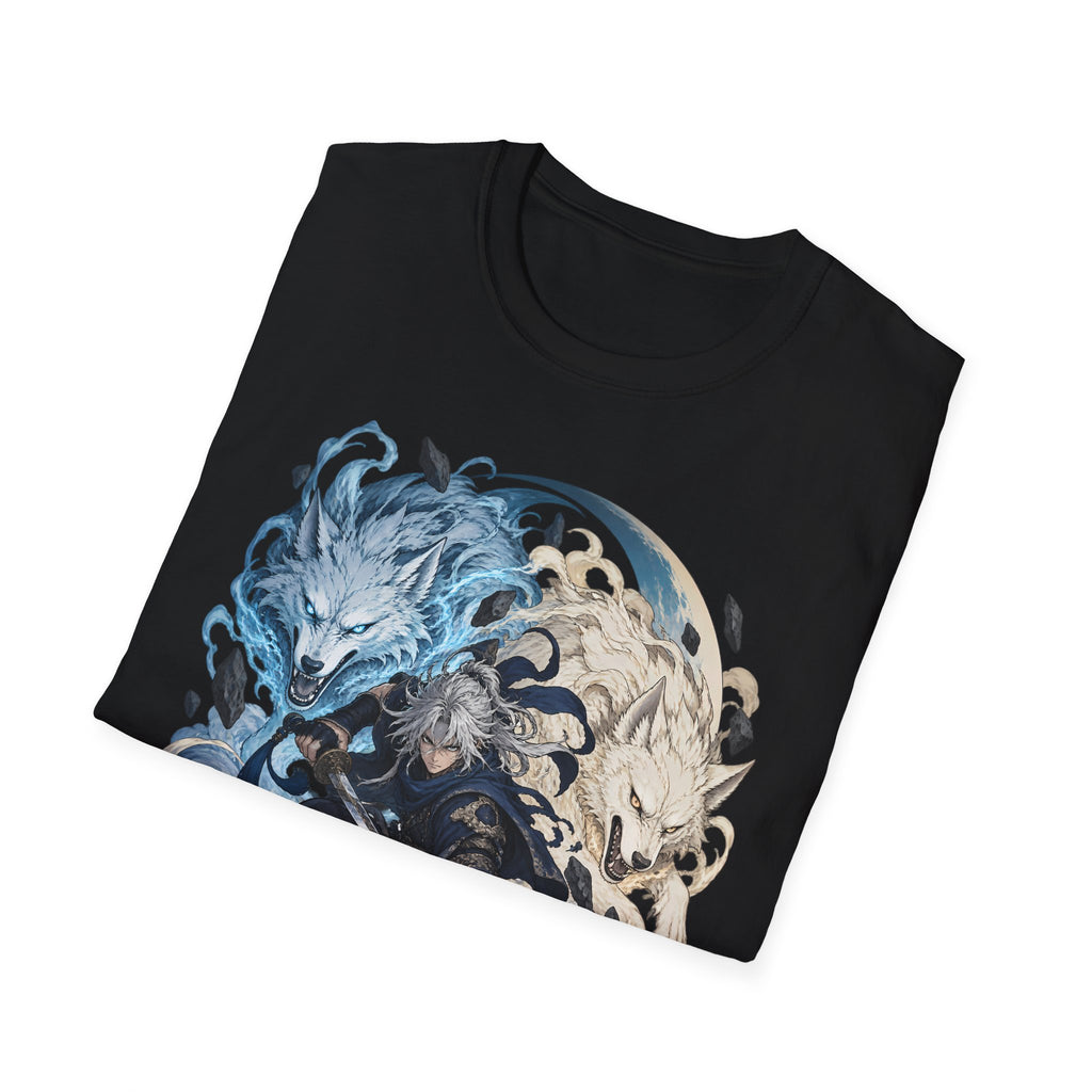 Wolf Spirit T-Shirt | Japanese Samurai | Yin Yang Blue & White Wolves Graphic Tee