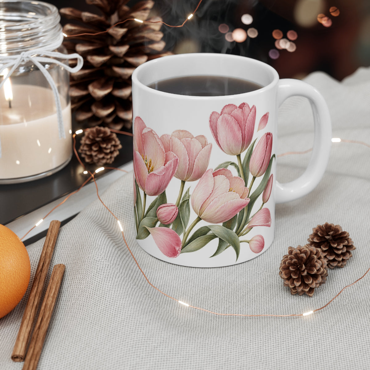Pastel Pink Tulip Mug | Spring Floral Design