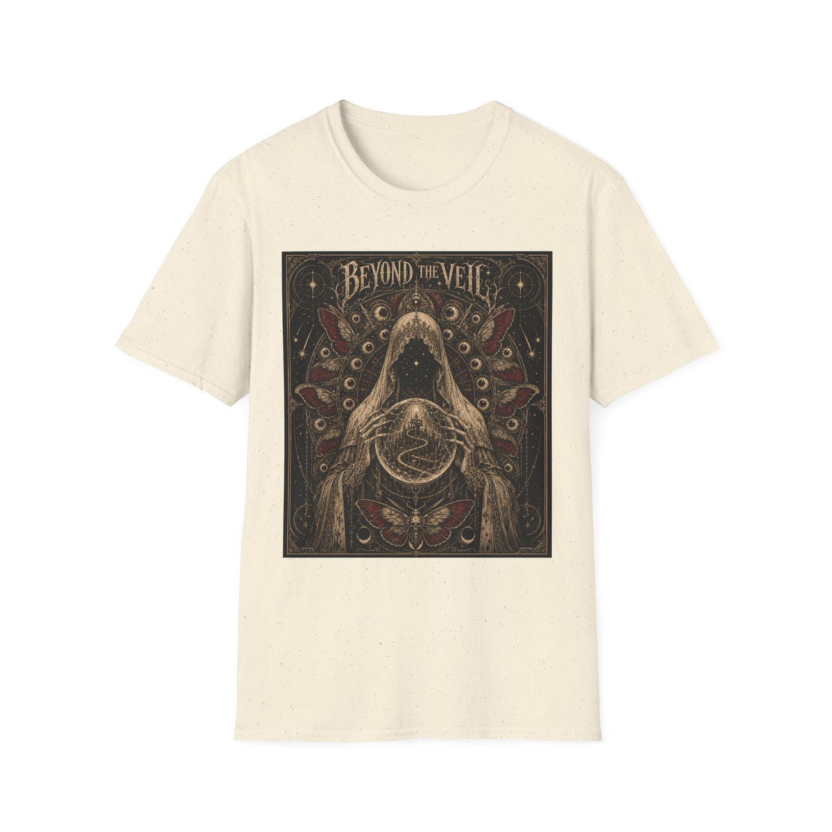 Beyond the Veil T-Shirt — Gothic Mystical Hooded Figure Graphic Tee