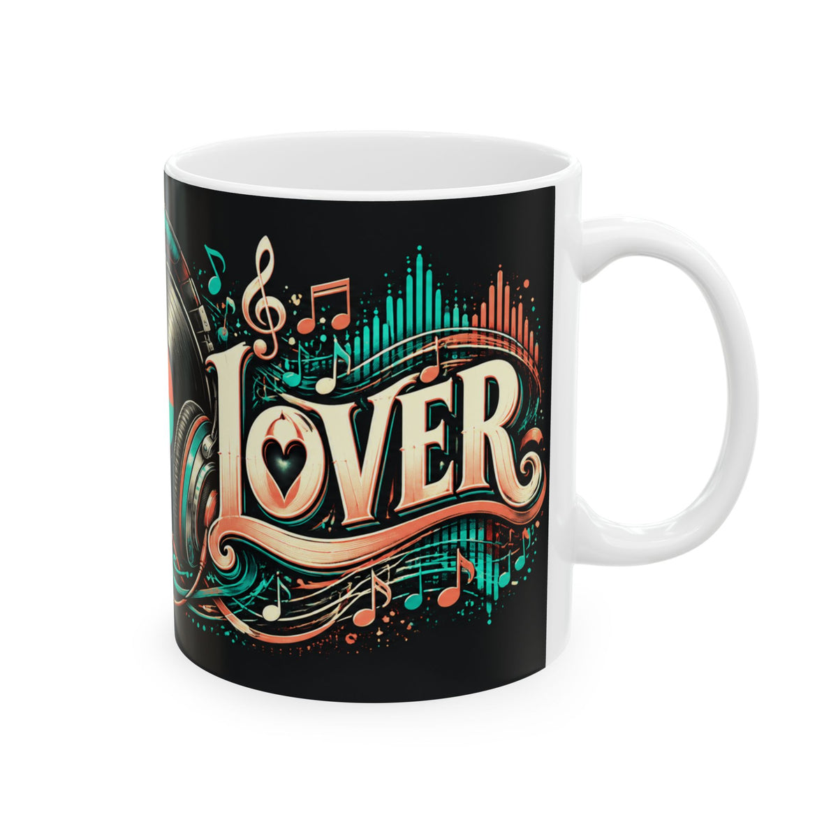 Ceramic Mug | Music Lover | Retro Vinyl & Headphones Coffee Cup (11oz/15oz)