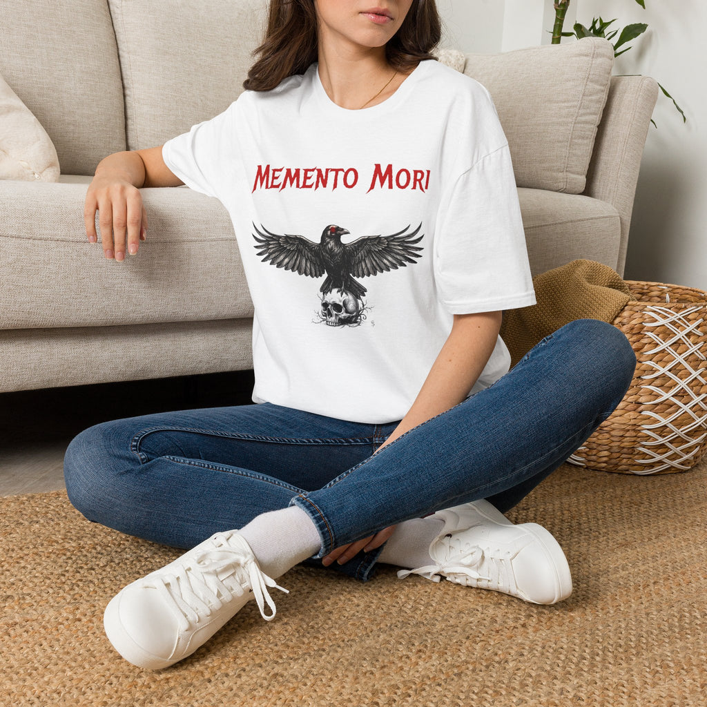 momento mori gothic dark fantasy crow t shirt, product image showing the garment or product detail.