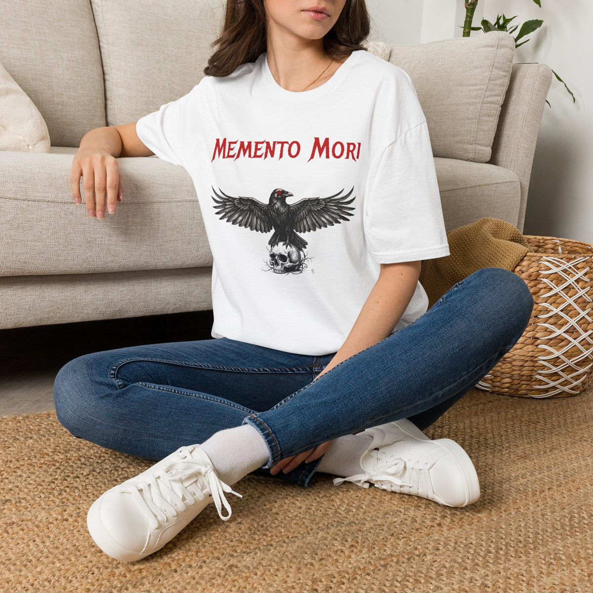momento mori gothic dark fantasy crow t shirt, product image showing the garment or product detail.