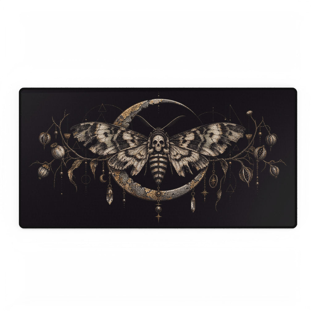 Mouse Mat | Death’s Head Moth & Crescent Moon | Gothic Lunar Art Desk Pad