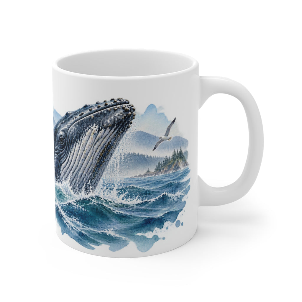 Whale and Waves Watercolour Mug | Nautical Ocean Wildlife