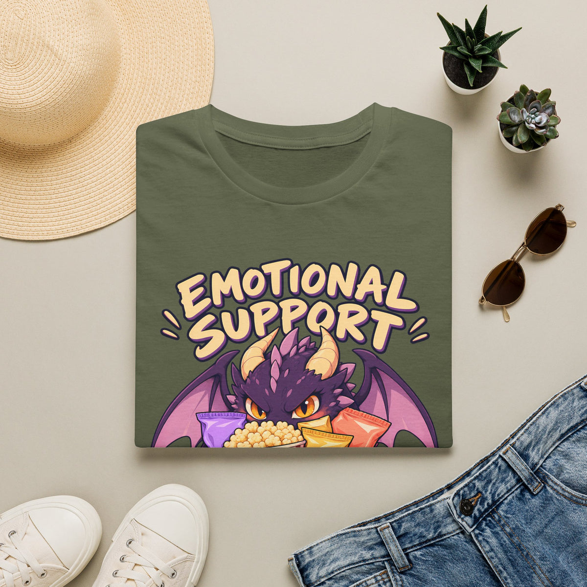 Emotional Support Snacks | Cute Dragon Eating Popcorn Anime Shirt