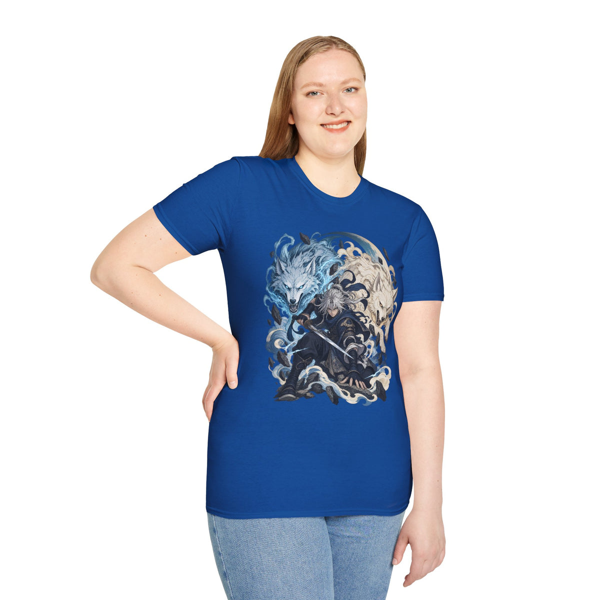 Wolf Spirit T-Shirt | Japanese Samurai | Yin Yang Blue & White Wolves Graphic Tee
