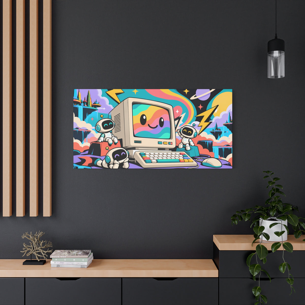 Wall Art | Retro Computer | Cute Robots & Rainbow CRT Print