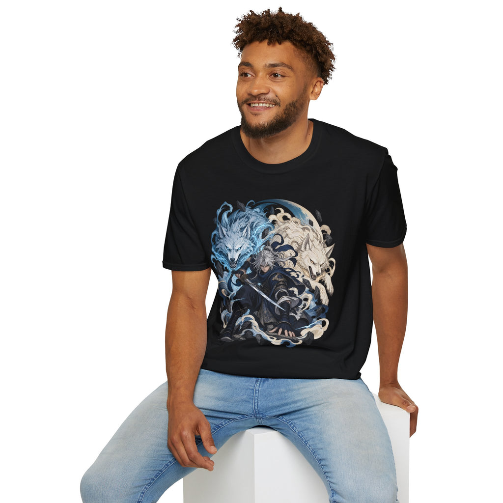 Wolf Spirit T-Shirt | Japanese Samurai | Yin Yang Blue & White Wolves Graphic Tee