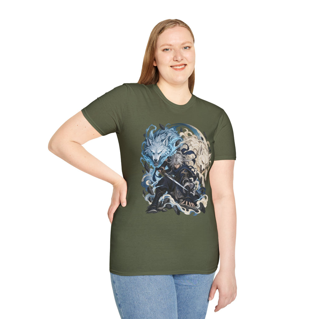 Wolf Spirit T-Shirt | Japanese Samurai | Yin Yang Blue & White Wolves Graphic Tee
