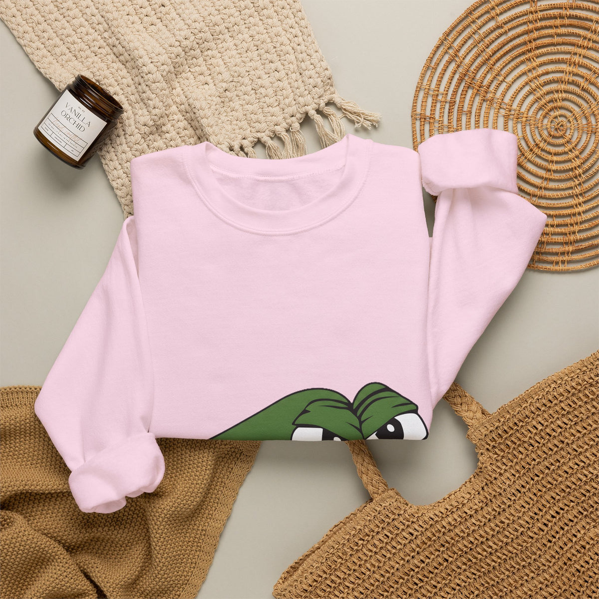 Pepe Meme Crewneck Sweatshirt — Grumpy Frog Graphic Pullover