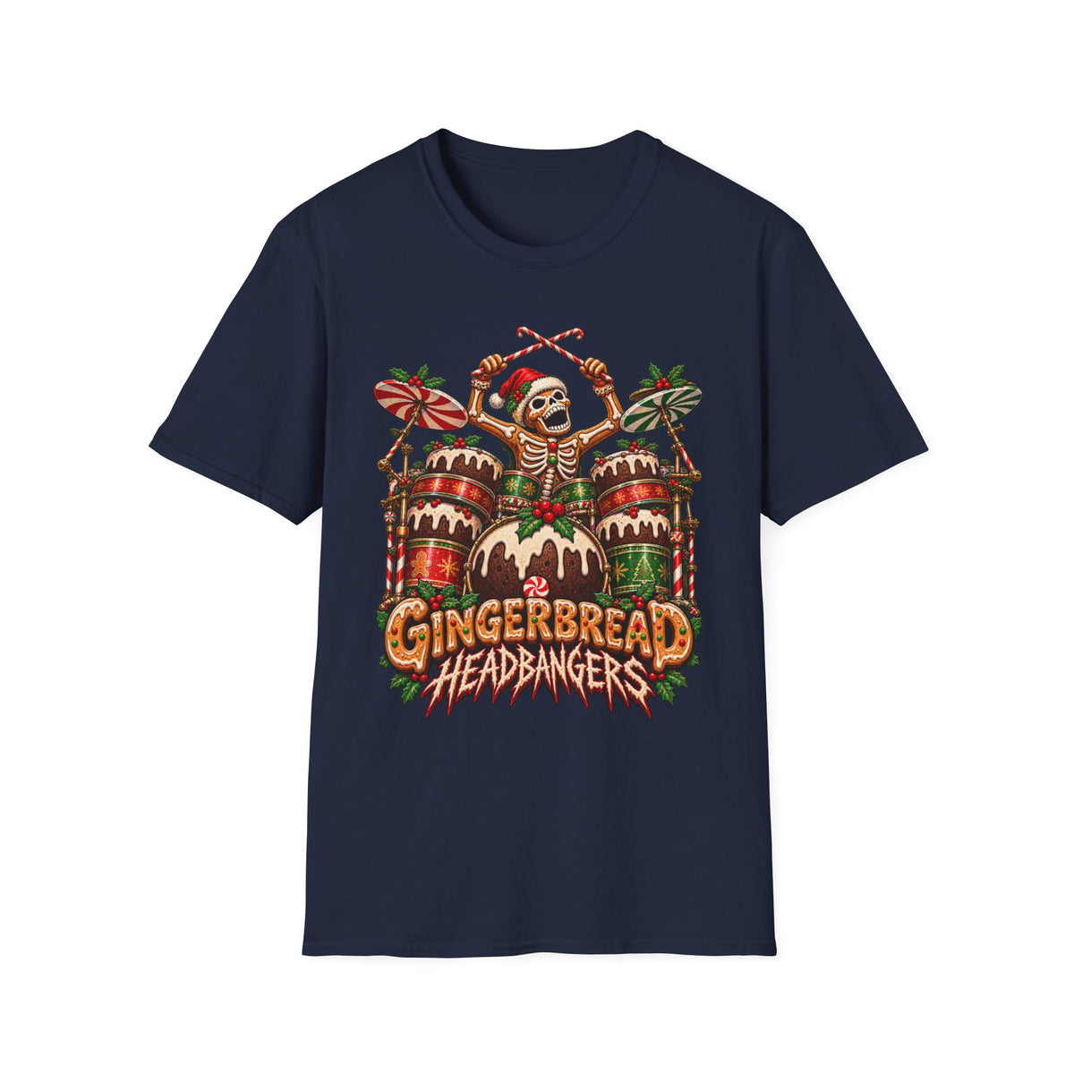 Gingerbread Headbangers | Drummer Christmas T-Shirt