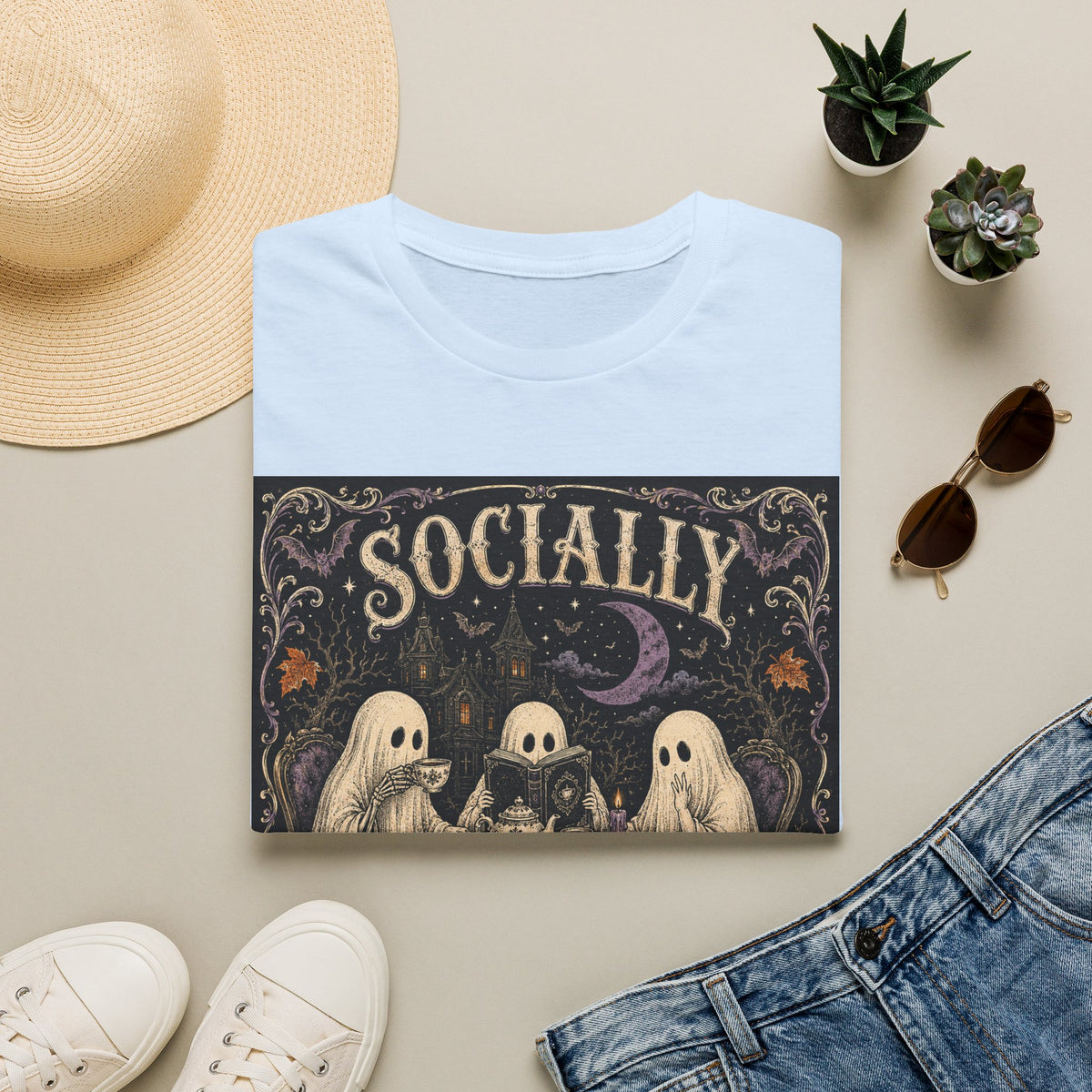 Socially Haunted T-Shirt — Cute Ghost Halloween Graphic Tee