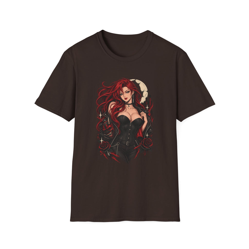 Crimson Dusk | Sexy Gothic Hannya Mask Pin up Woman T-Shirt
