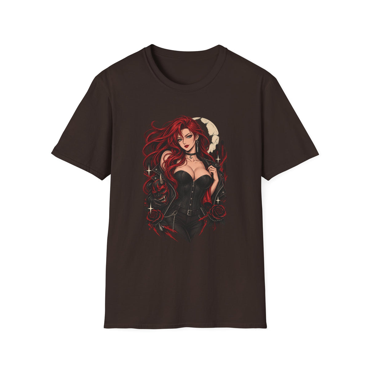 Crimson Dusk | Sexy Gothic Hannya Mask Pin up Woman T-Shirt
