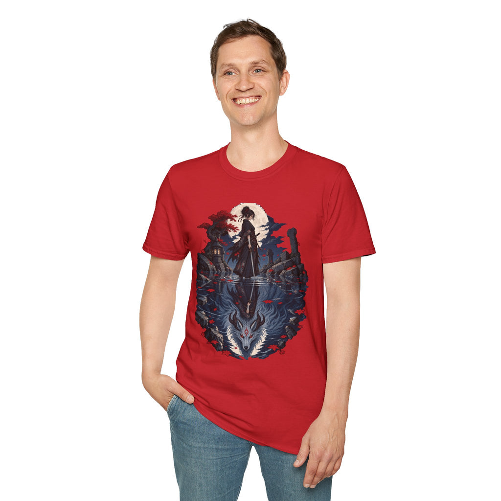 Reflection of a Monster | Moonlit Wolf Spirit T-Shirt | Samurai Silhouette Graphic Tee