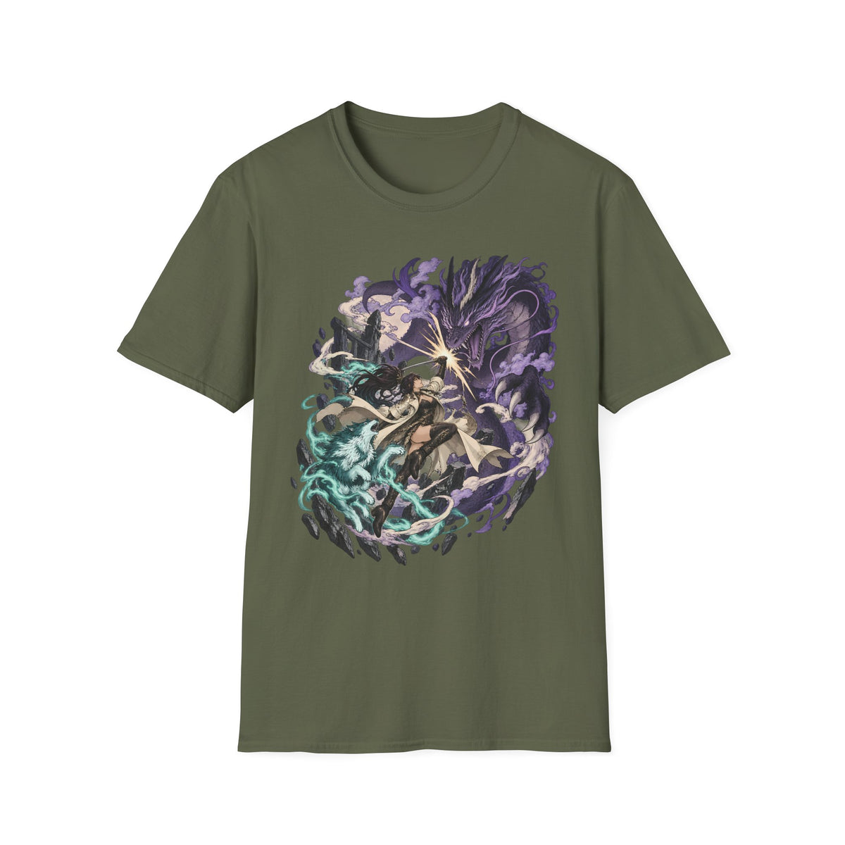 Samurai vs Spirit | Fantasy Warrior T-Shirt | Dual Magic Battle Illustration
