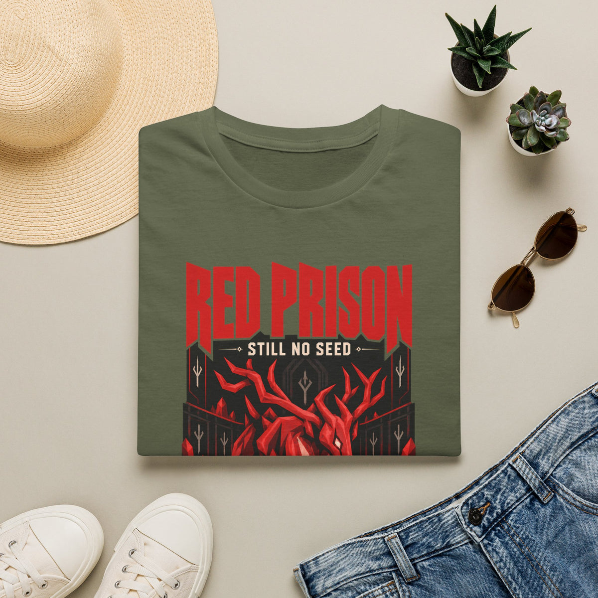Red Prison OSRS Runescape Inspired T-Shirt - 'Still No Seed' Graphic Tee