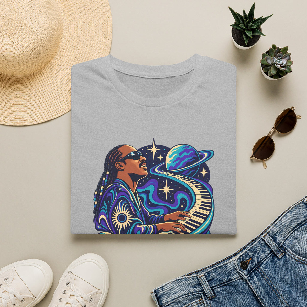 Stevie Wonder Cosmic Piano T-Shirt - Retro Soul Music Tee