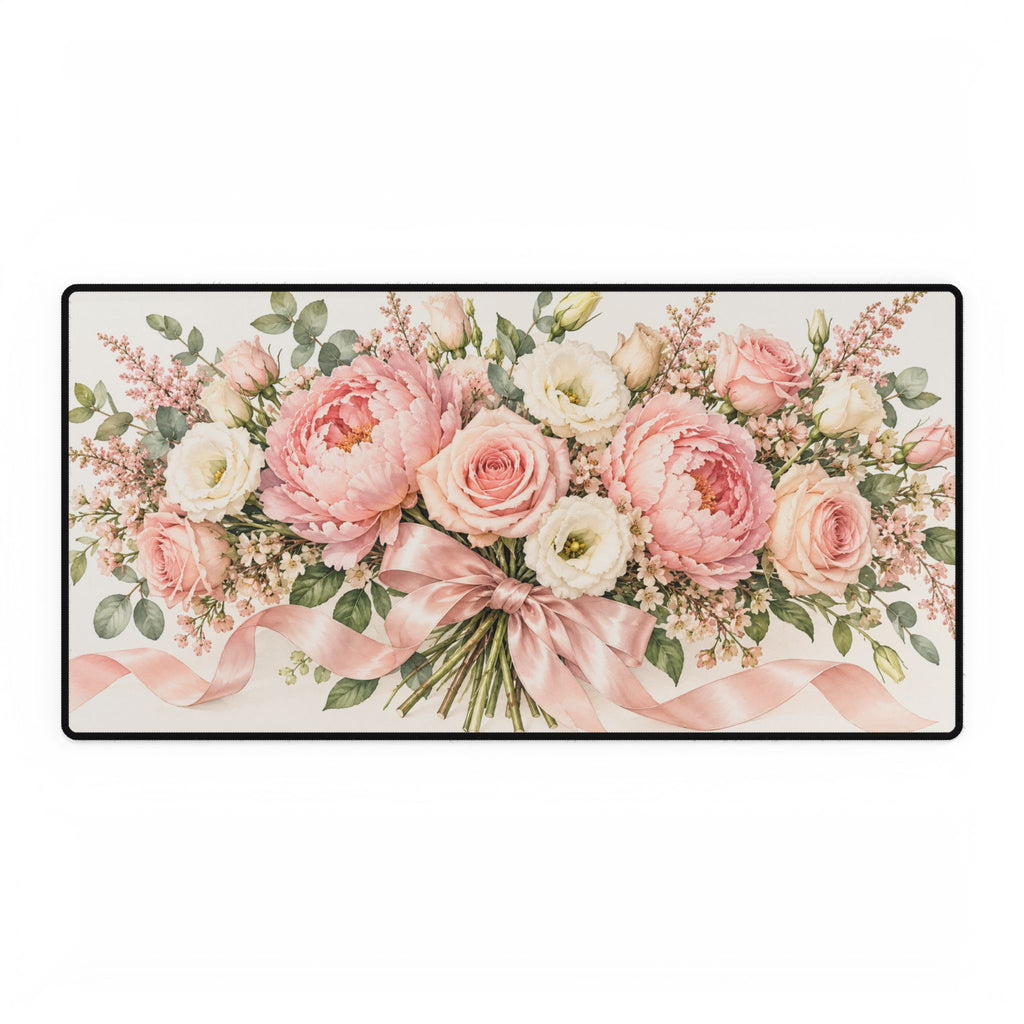 Blush Pink Floral Ribbon Bouquet Romantic Art - Pastel Floral Design