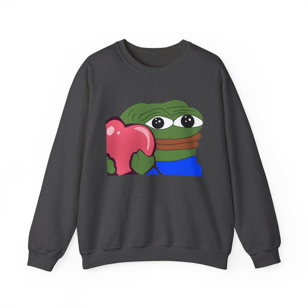 Pepe Heart Crewneck Sweatshirt - Cute Pepe Holding Pink Heart Graphic