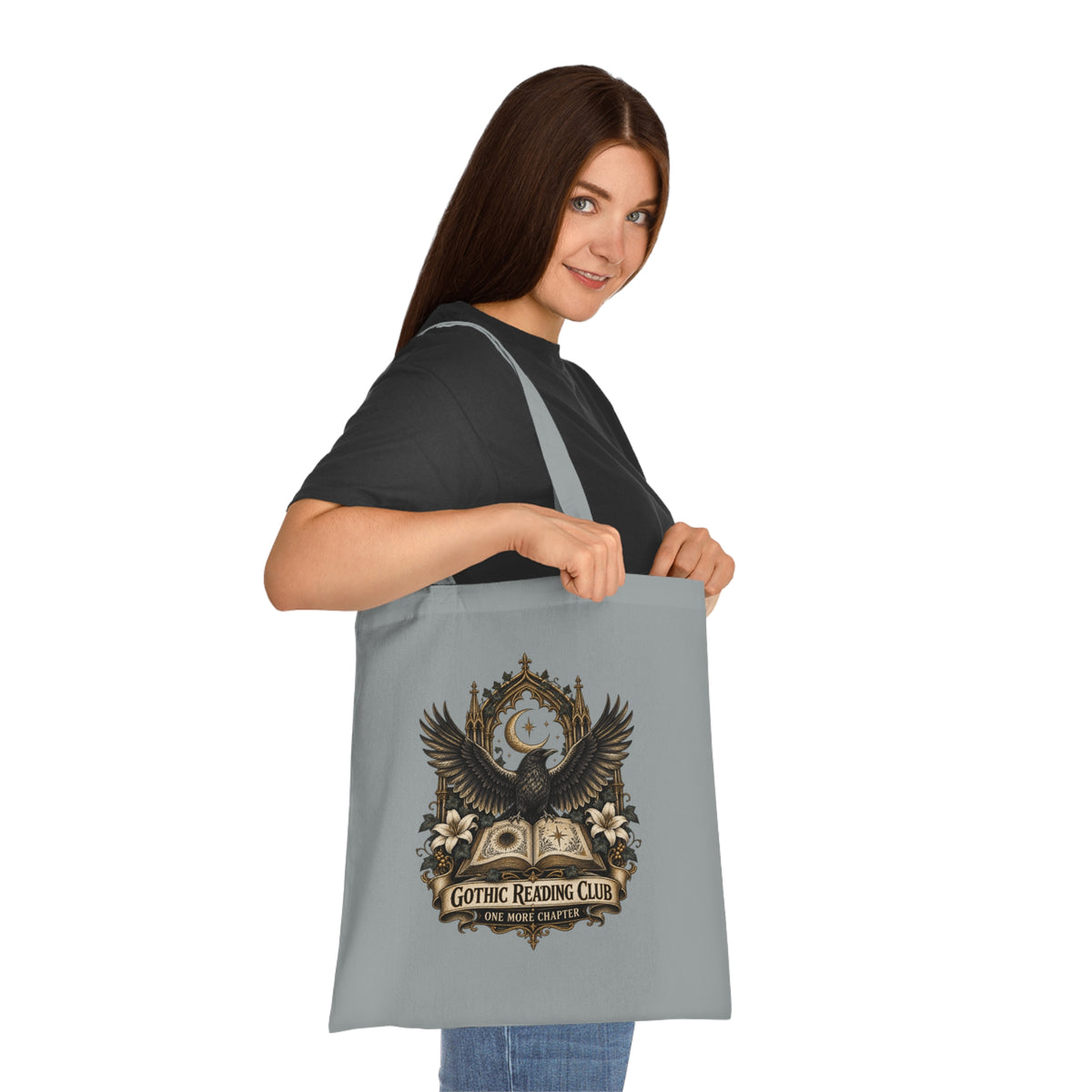 Gothic Reading Club Cotton Tote Bag Raven Book Lover Gift Dark Academia