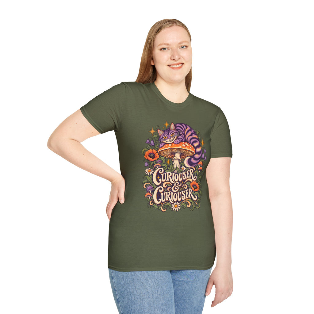 Cheshire Cat | Curiouser & Curiouser | Whimsical Mushroom Design Graphic Shirt