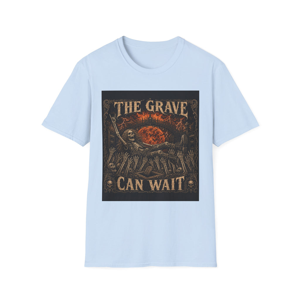 The Grave Can Wait T-Shirt — Vintage Skeleton Rock Gothic Tee
