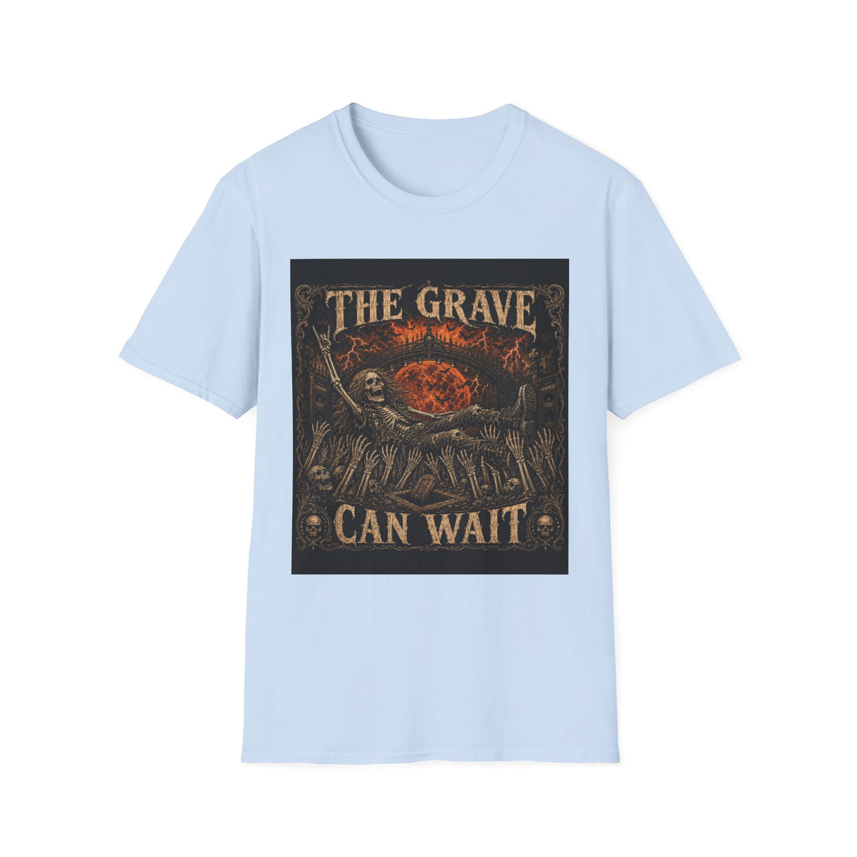 The Grave Can Wait T-Shirt — Vintage Skeleton Rock Gothic Tee