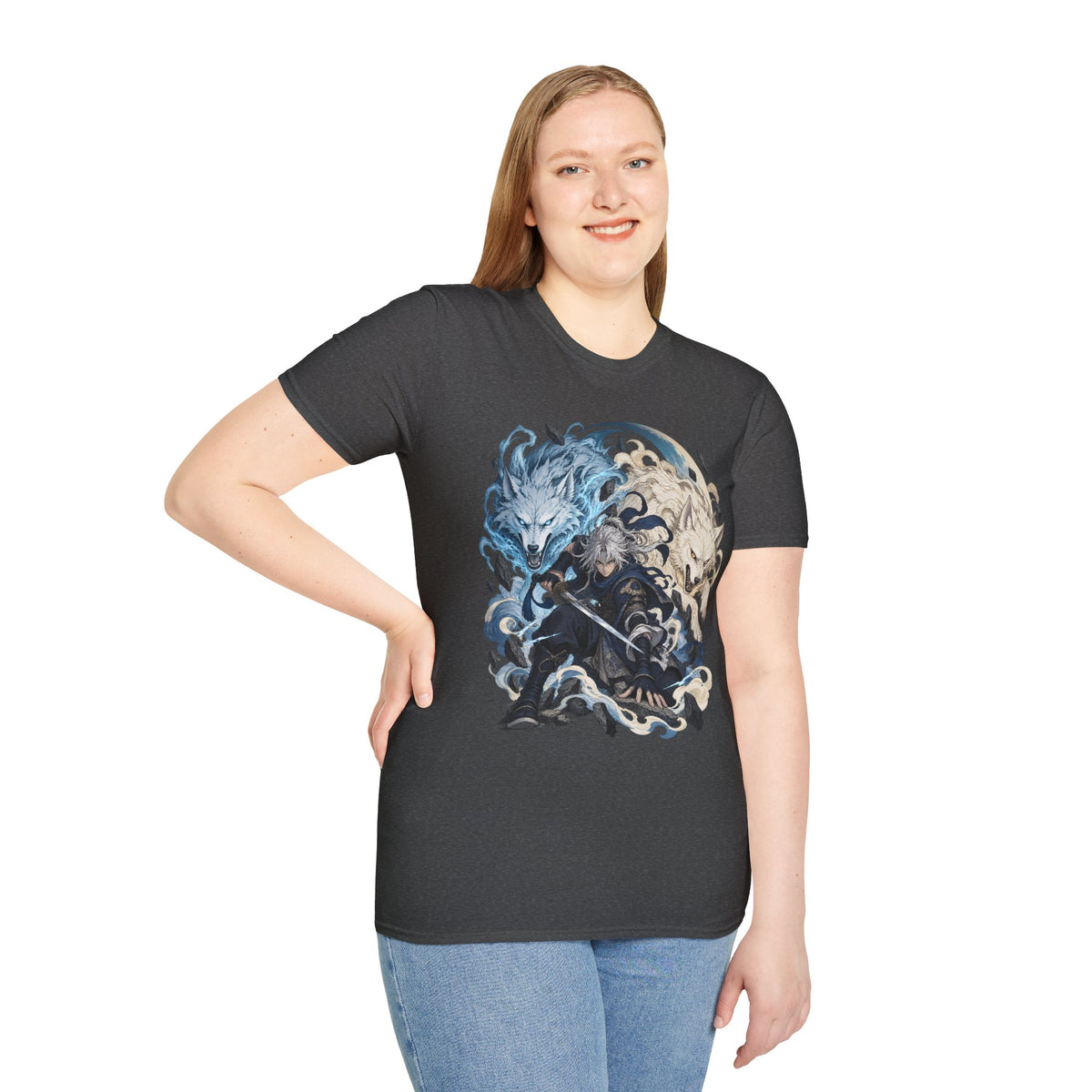Wolf Spirit T-Shirt | Japanese Samurai | Yin Yang Blue & White Wolves Graphic Tee