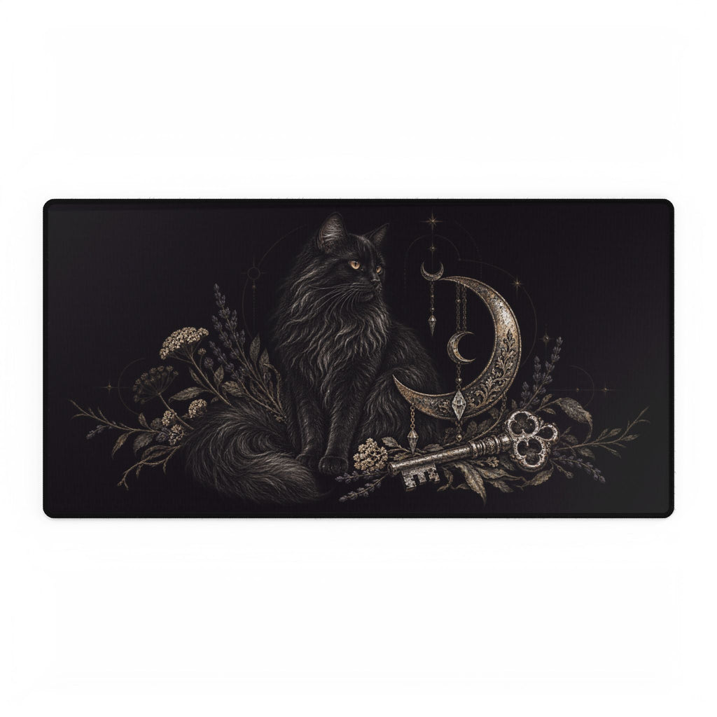 Mouse Mat | Black Cat & Crescent Moon | Witchy Gothic Art Desk Pad