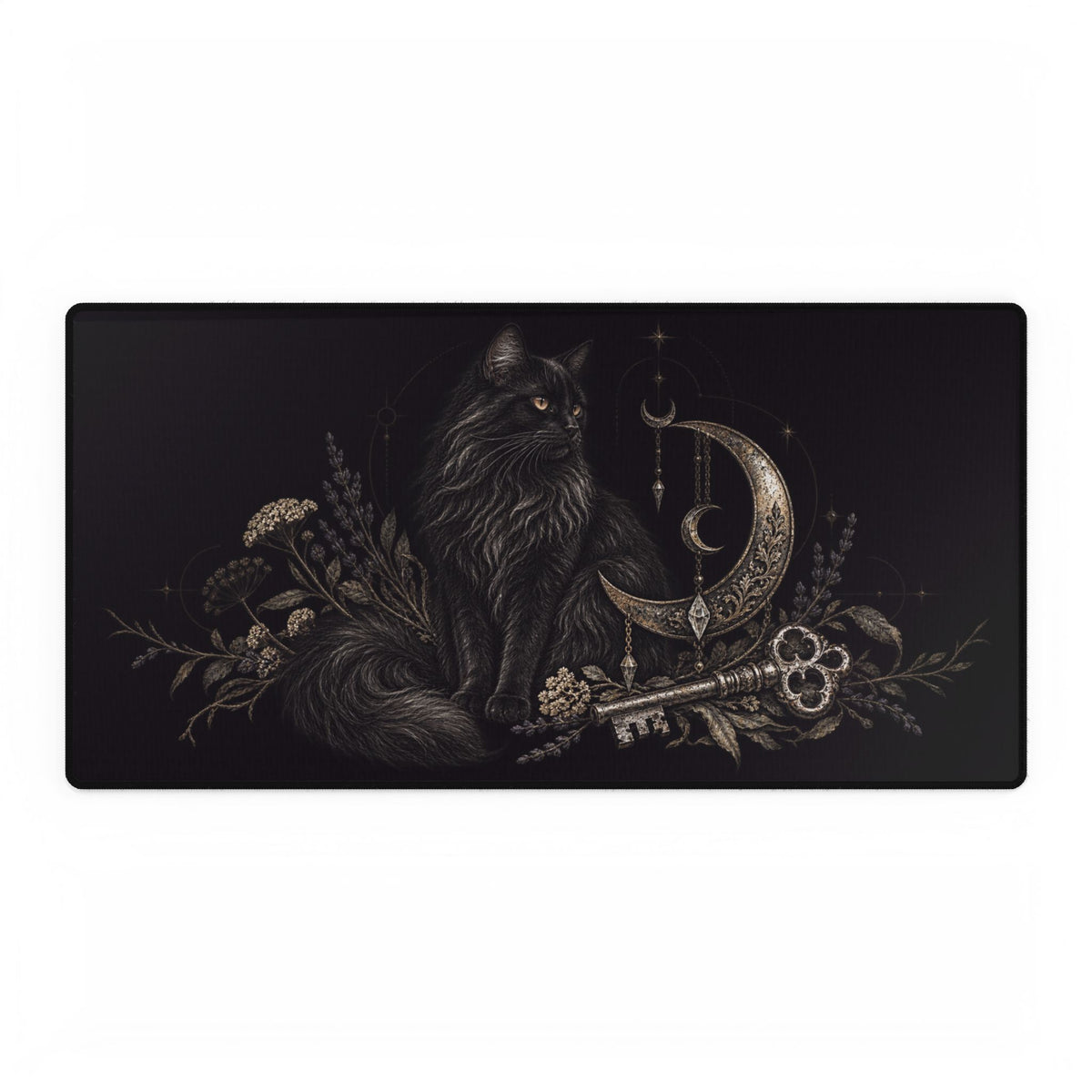 Mouse Mat | Black Cat & Crescent Moon | Witchy Gothic Art Desk Pad