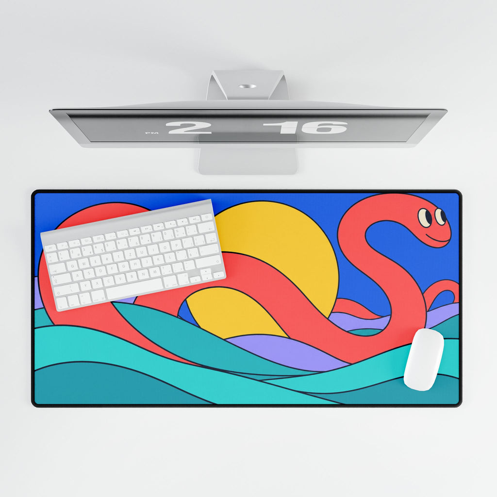 Sea Serpent Desk Mat | Colourful Ocean Wave Mouse Pad with Sunset Design
