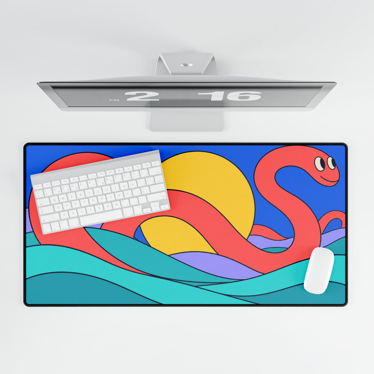 Sea Serpent Desk Mat | Colourful Ocean Wave Mouse Pad with Sunset Design