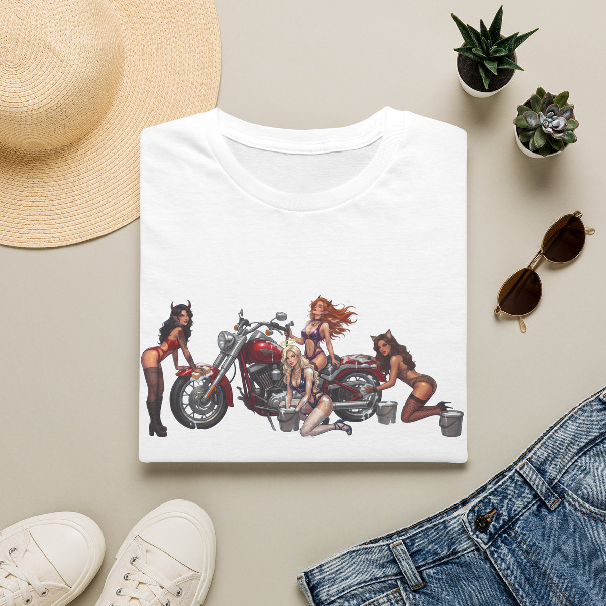 Biker Pinup T-Shirt — Vintage Motorcycle Pinup Girls Tee