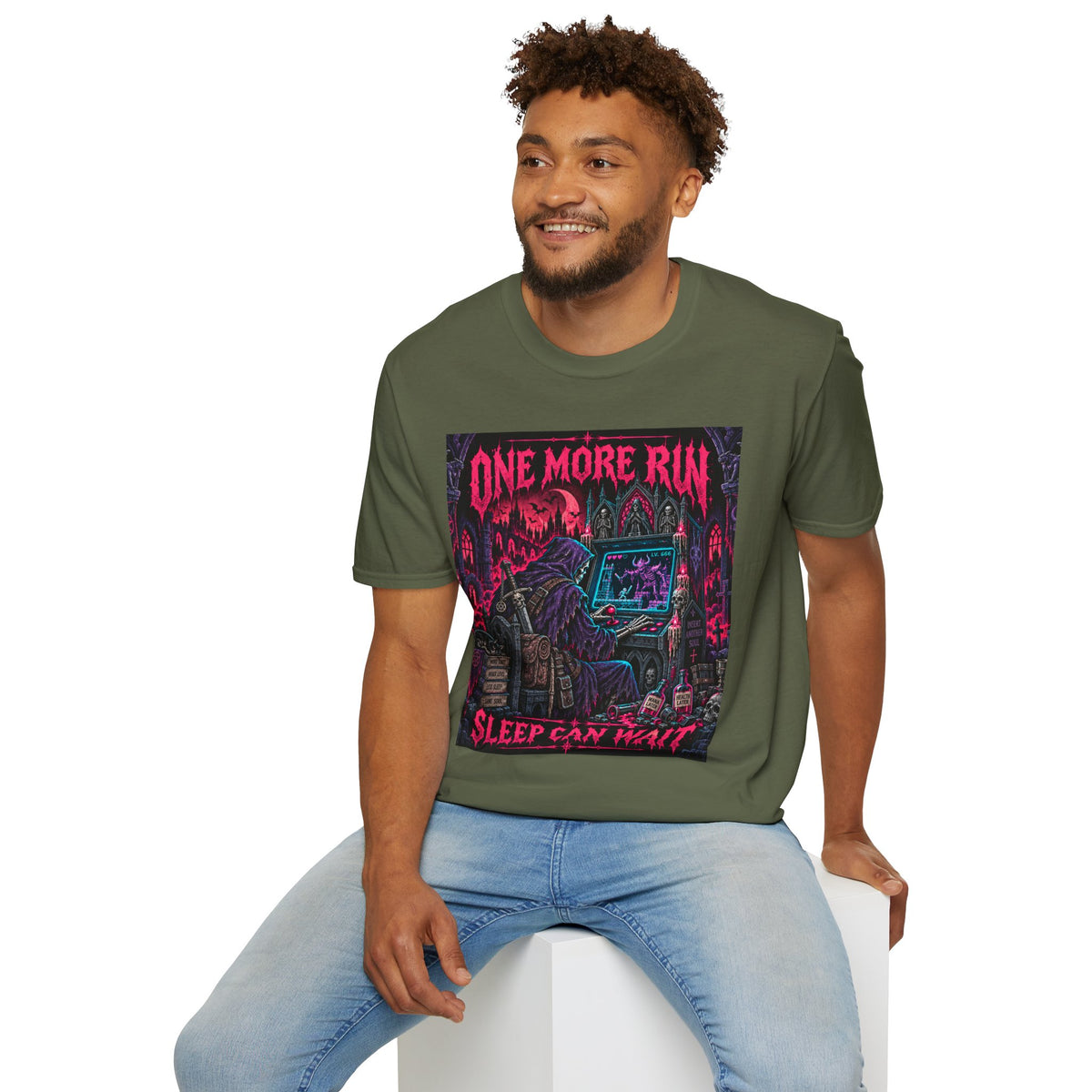 One More Run T‑Shirt — 'Sleep Can Wait' Retro Horror Gaming Tee
