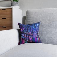 Neon City Pixel Art Cyberpunk Skyline Cushion | Decorative Sofa Pillow