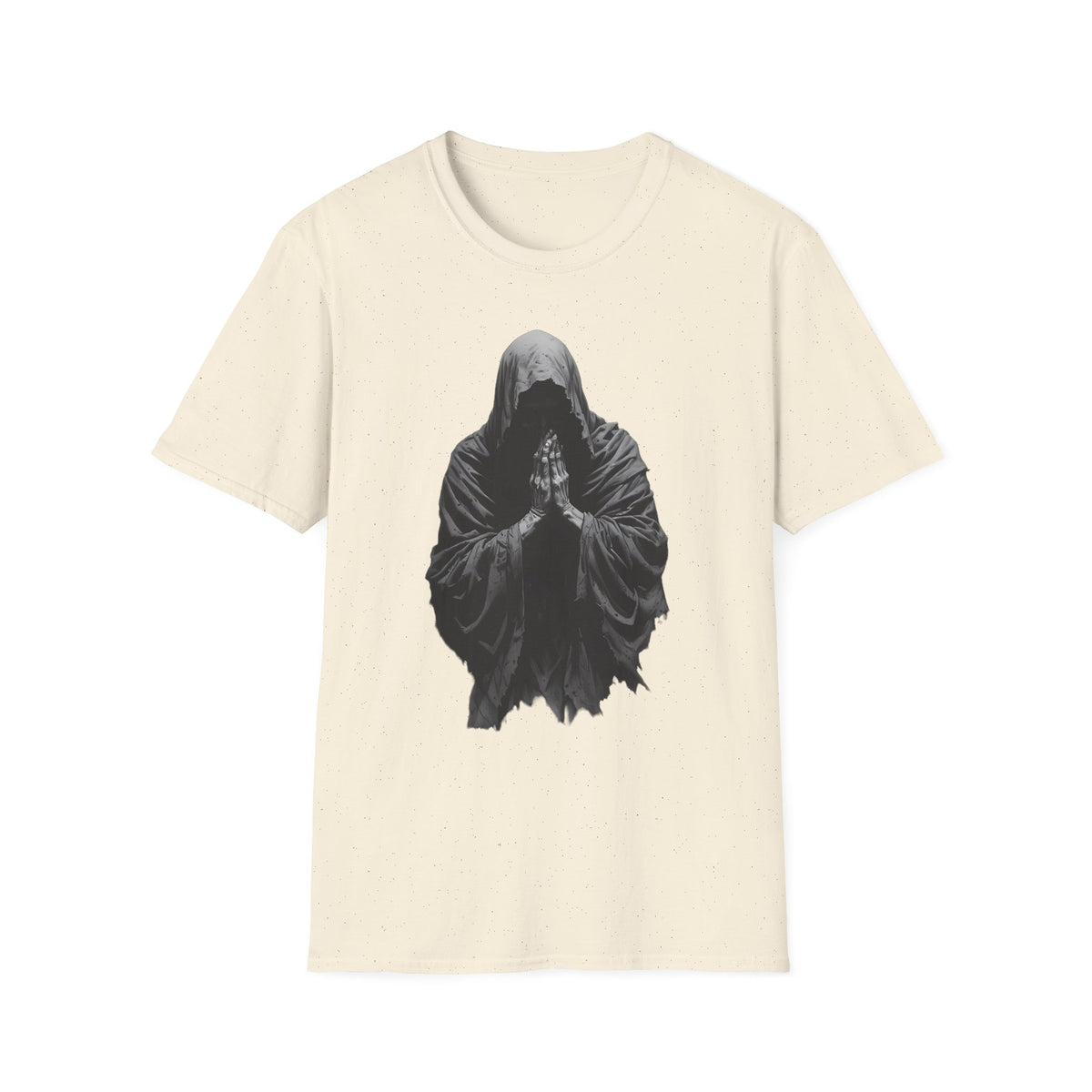 Hooded Figure Prayer T‑Shirt — Gothic Mystical Graphic Tee