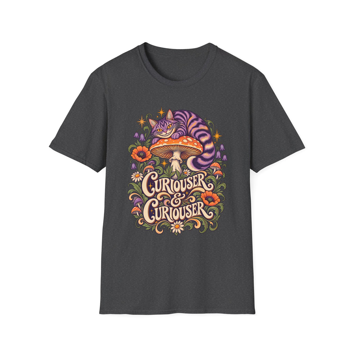 Cheshire Cat | Curiouser & Curiouser | Whimsical Mushroom Design Graphic Shirt