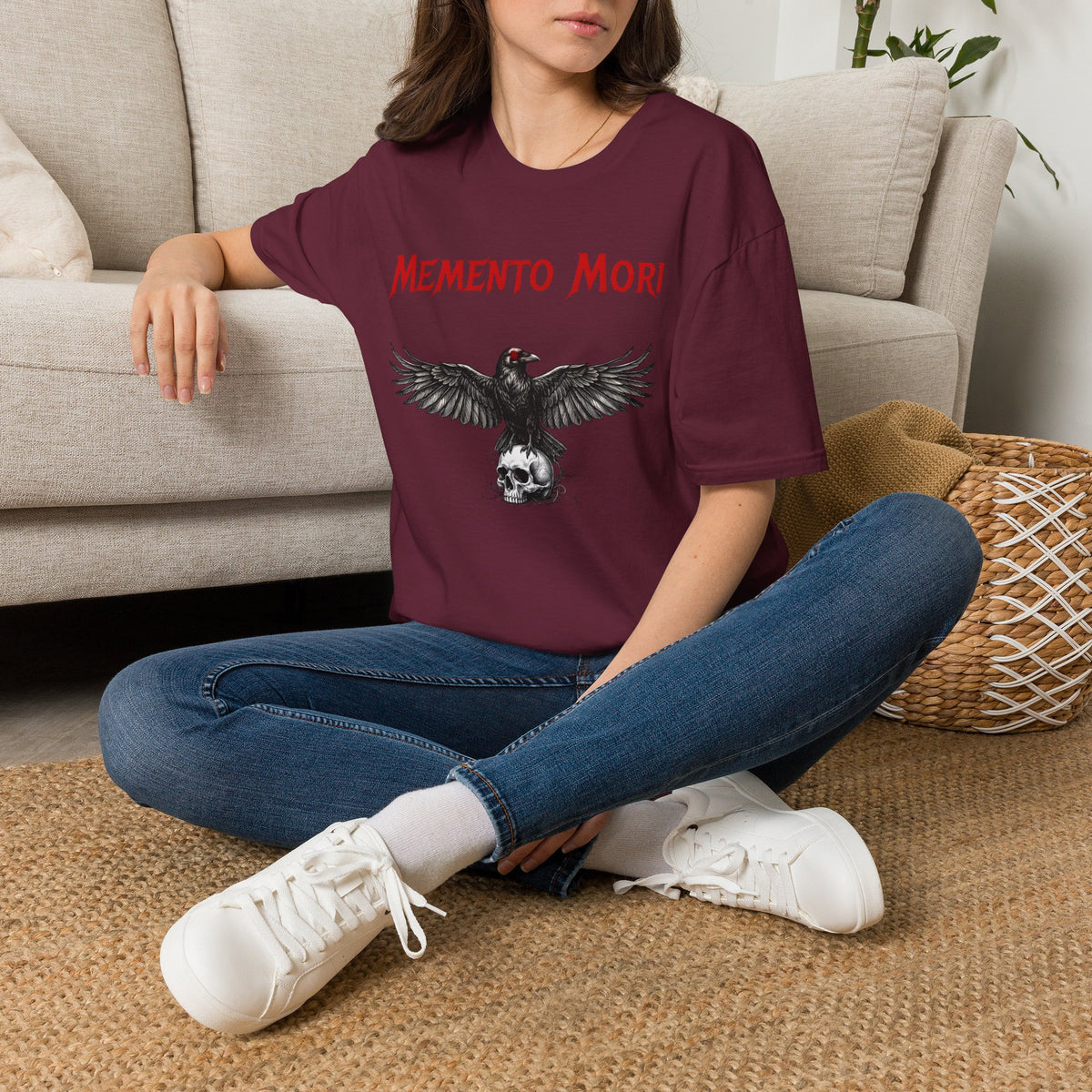 momento mori gothic dark fantasy crow t shirt, product image showing the garment or product detail.