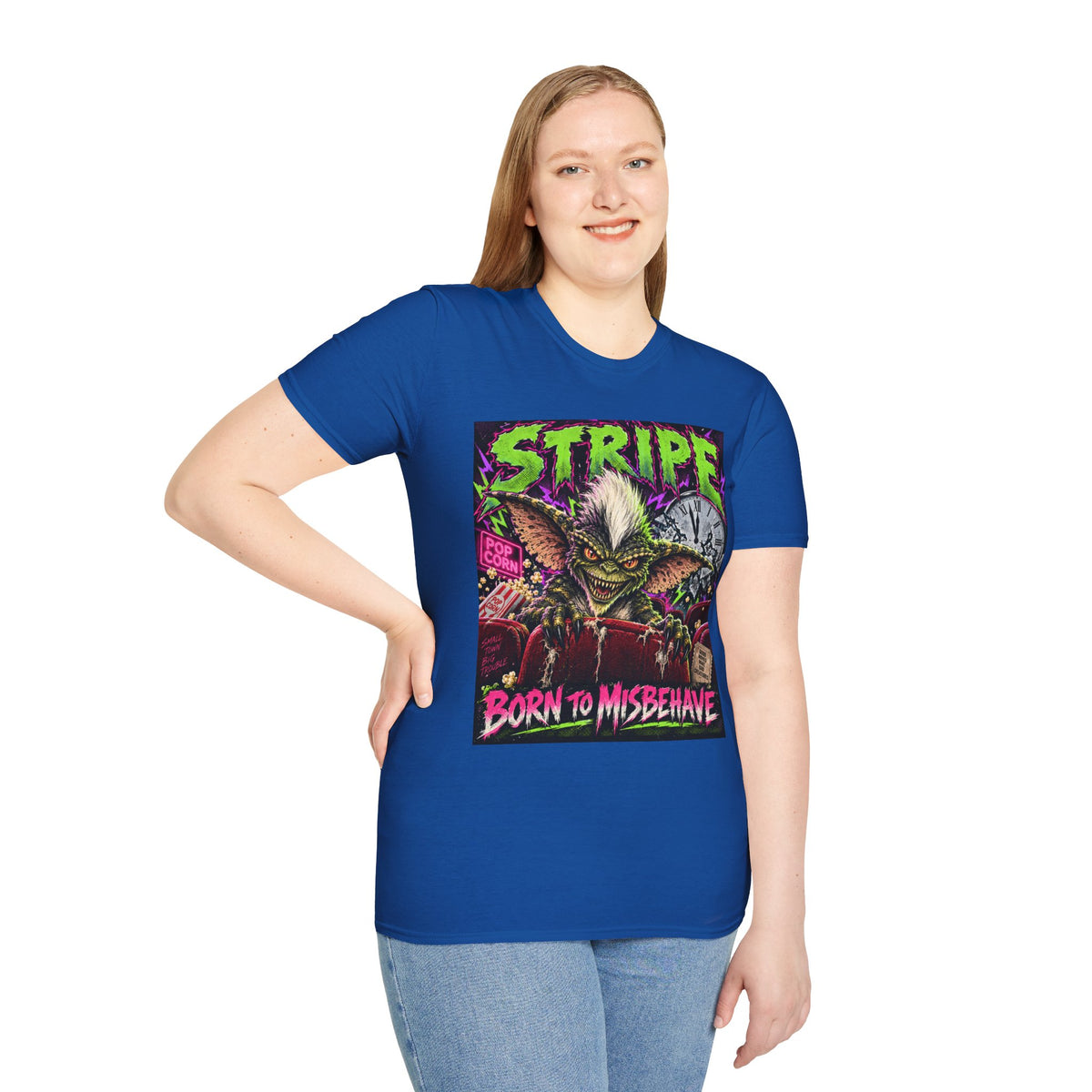 Stripe Gremlin T‑Shirt — 'Born to Misbehave' Retro Horror Graphic Tee