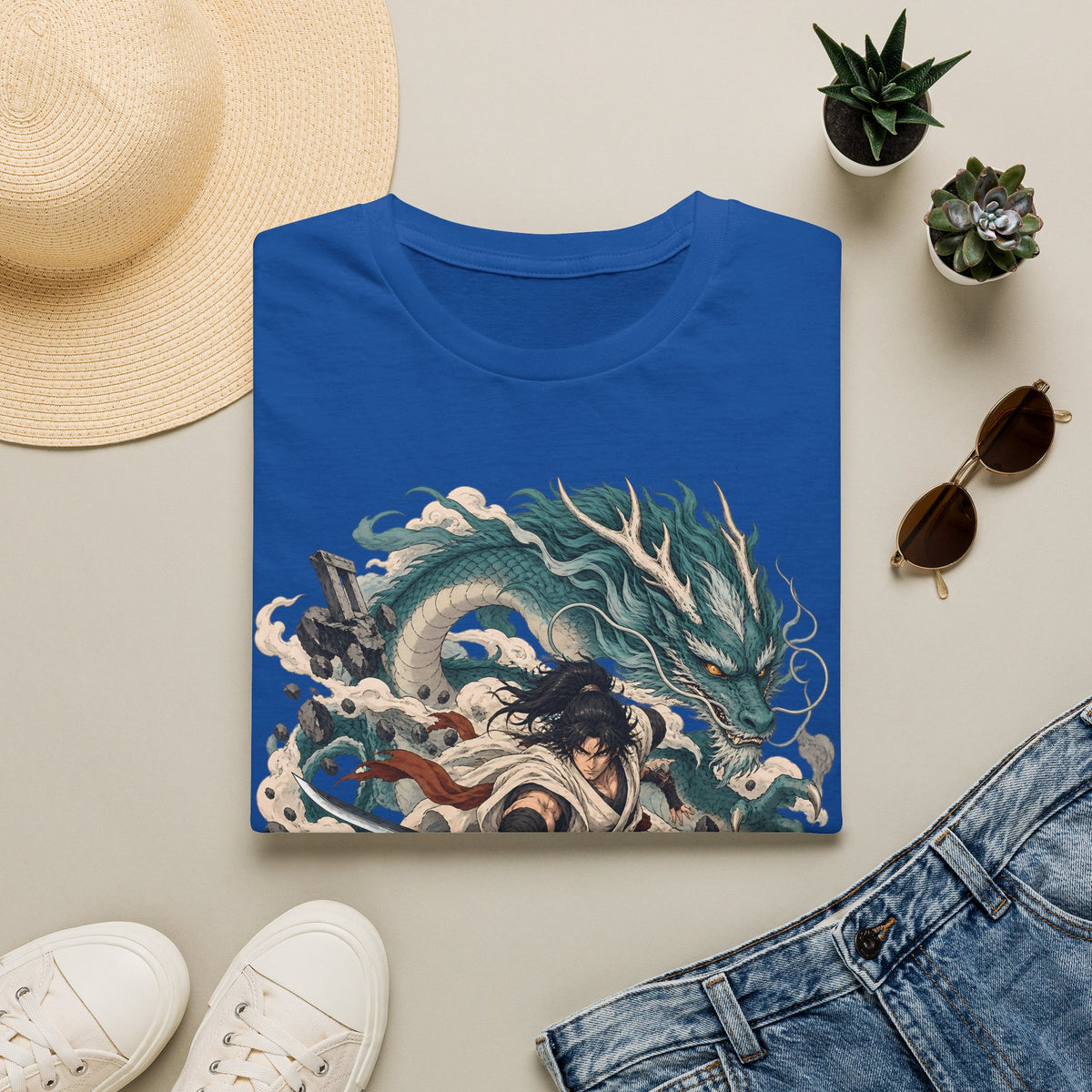 Mythic Dragon Warrior | Japanese Samurai and Serpent T Shirt