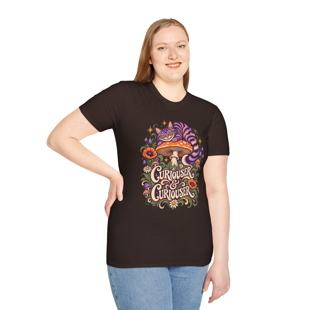 Cheshire Cat | Curiouser & Curiouser | Whimsical Mushroom Design Graphic Shirt